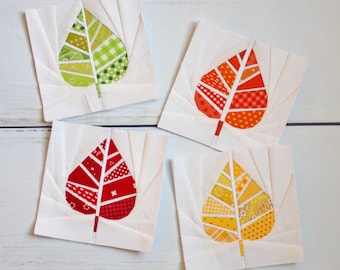 Geometric Leaf Foundation Paper Piecing FPP Quilt Block Muster (PDF Download) || Moderne Herbst Quilt-Anleitung ||