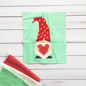 Heart Gnome Foundation Paper Piecing PDF Pattern || Valentine&#39;s Day Quilt Block Pattern
