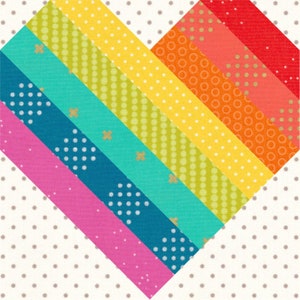 Striped Heart Foundation Paper Pieced FPP Pattern Modern Heart Quilt Block Pattern image 2