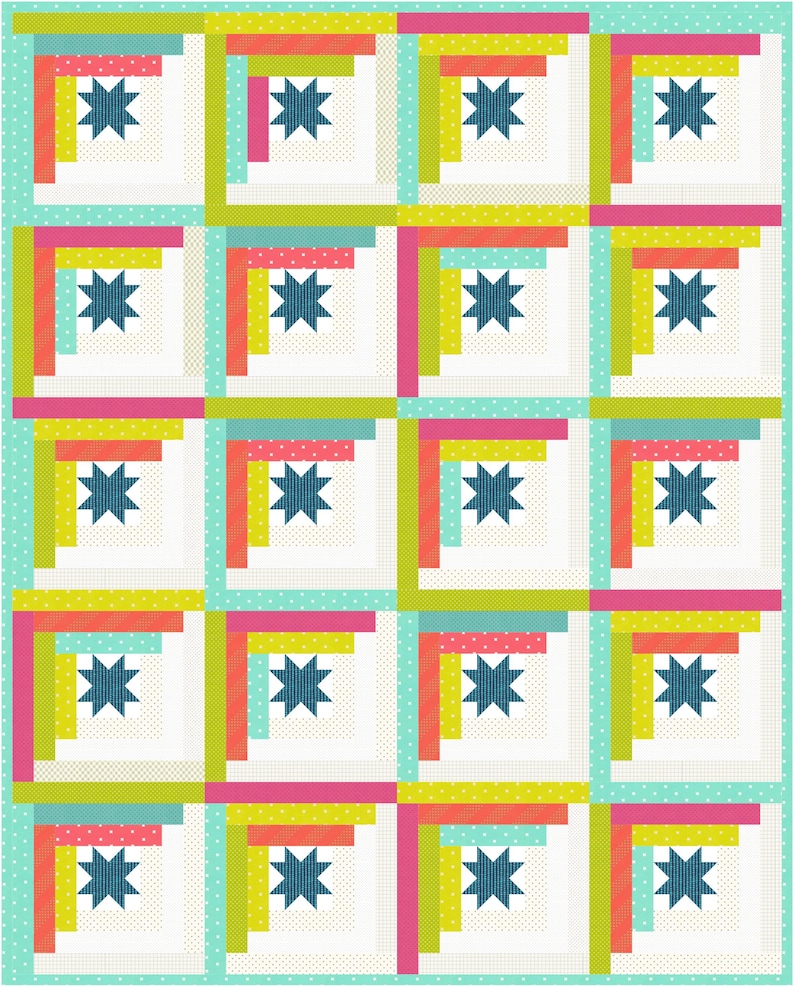 Star Cabins PDF Quilt Pattern in Three Sizes Easy, Jelly Roll Log Cabin Pattern image 5