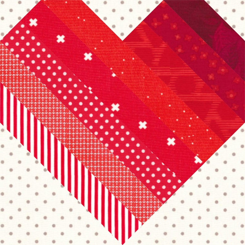 Striped Heart Foundation Paper Pieced FPP Pattern Modern Heart Quilt Block Pattern image 4