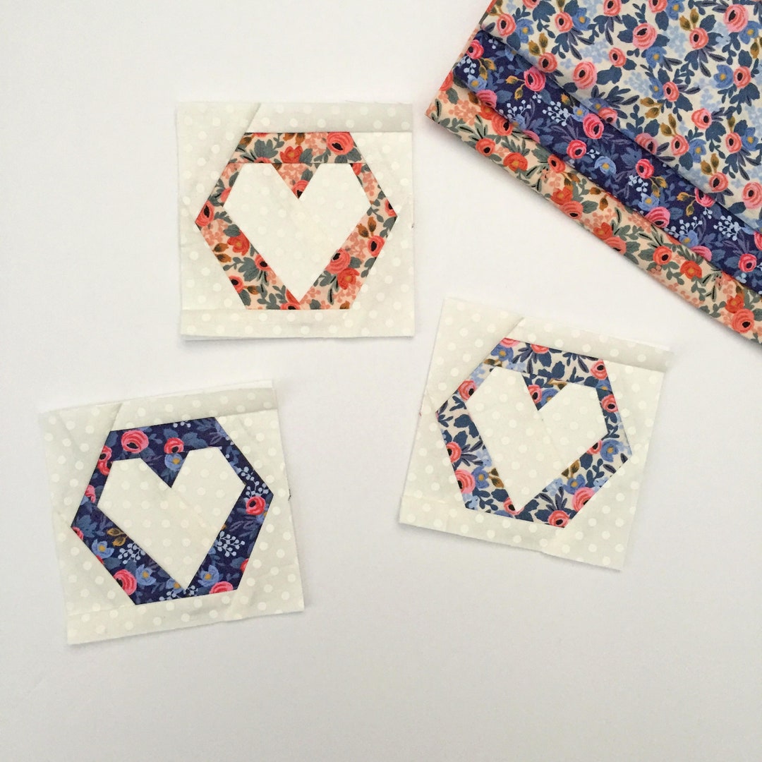 Hexie Heart Foundation Paper Piecing (FPP) Quilt Block Pattern ...
