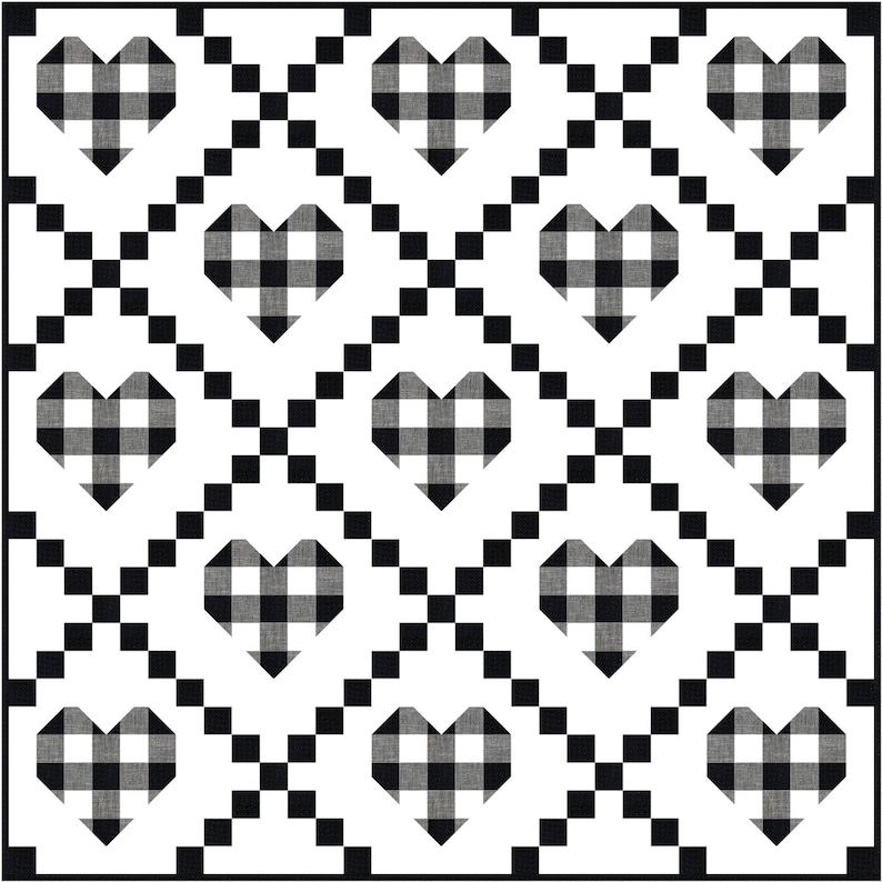 Farmhouse Hearts PDF Quilt Pattern Plaid Hearts Easy Modern Quilt image 2