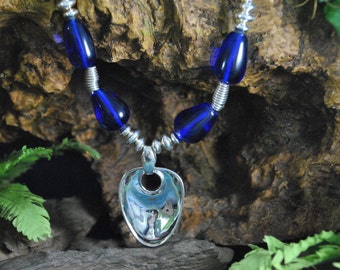 Robert Lee Morris Sterling Silver Necklace, Cobalt Blue Czech Glass, Modernist Southwestern Pendant