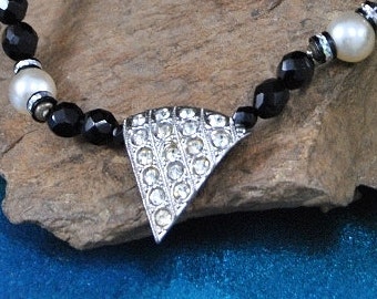 Miriam Haskell Necklace // Black Faceted Beads, Pearls and Pendant // Vintage 1970s ~ Designer Signed Choker