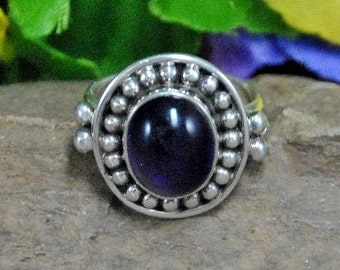 Vintage India Amethyst Sterling Silver Ring, Size 8
