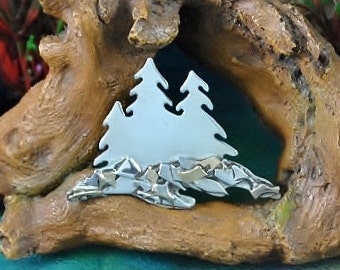 Modernist Tree Brooch, Sterling Silver & 14K Gold, Signed Vintage Pin