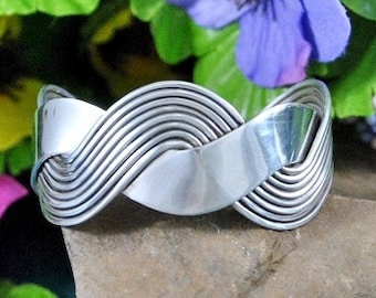 Vintage Sterling Silver Cuff Bracelet, Woven Wire Design, Thailand