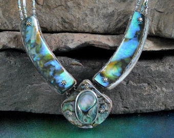 Handmade Abalone Necklace, Sterling Silver Beads, Artisan Signed