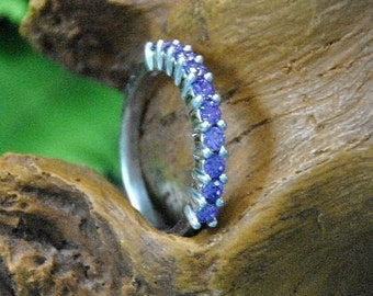 Purple Cubic Zirconia Sterling Silver Ring, Size 6.75, Designer JH
