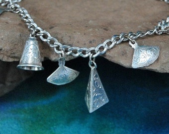 Vintage Siam Sterling Silver Charm Bracelet, Asian Motif, 1940s