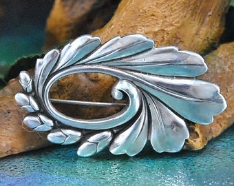 Vintage Sterling Silver Art Nouveau Brooch, Viking Craft, 1940s Floral Pin