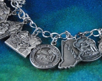 Vintage Indiana Sterling Silver Charm Bracelet, 1960s Heritage Americana Collectable