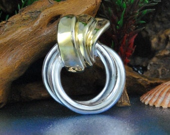 Vintage Varsano Sterling Silver Brooch Pendant, Gold Vermeil Modernist Design