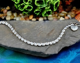Ross Simons Sterling Flower Link Tennis Bracelet with Heart Dangle