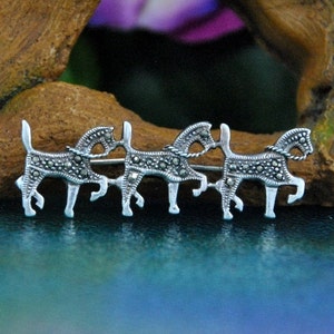 Marcasite Horse Brooch // Sterling Repoussé  ~ Three Hitch Draft Team ~ Milgrain Details // Vintage Figural Pin ~ Hallmarked 925