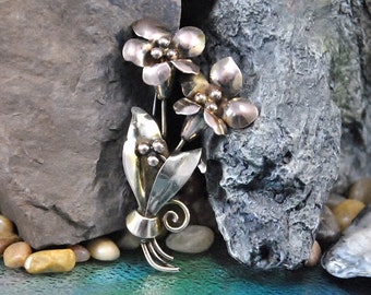 Vintage 1940s Carl Art Flower Brooch, 12K Gold Fill Sterling Silver