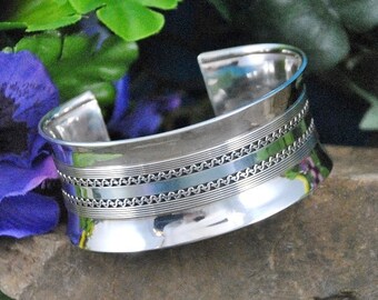 Wide Sterling Silver Cuff Bracelet: Filigree Wire Design, Modernist