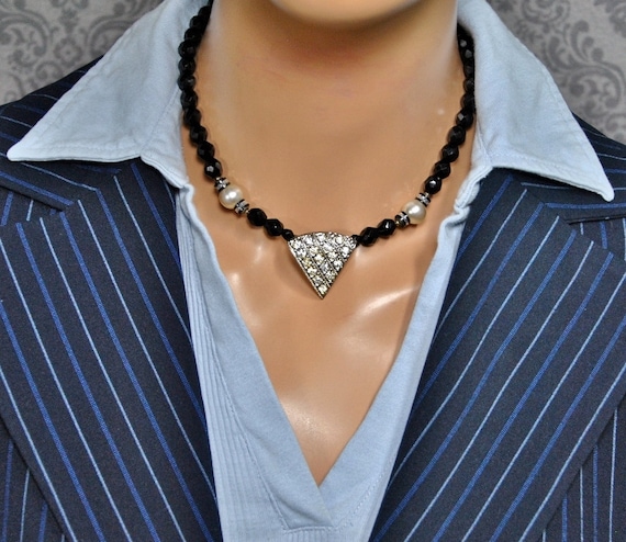 Miriam Haskell Necklace // Black Faceted Beads, P… - image 4