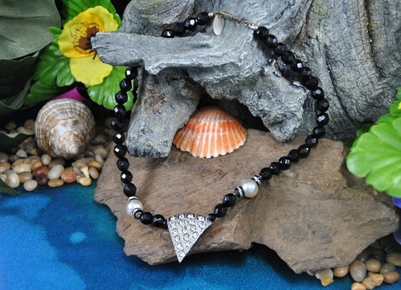 Miriam Haskell Necklace // Black Faceted Beads, P… - image 1