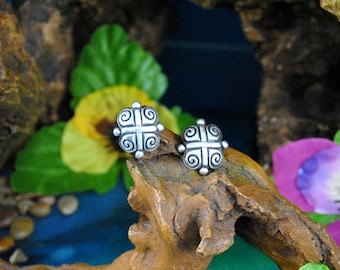 Bali Sterling Silver Post Earrings: Embossed Scroll Design, Vintage