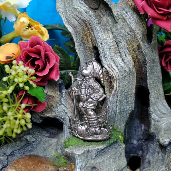 Hummel Little Hiker Brooch // Regelmann Design Manufactured by the Stilson Jewelry Company in Pot Metal // 1940s Collectable Figural Pin