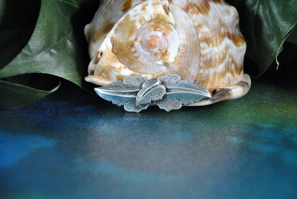Layered Leaf Brooch // Sterling Repoussé Engraved ~ Art Deco Design ~ Two Level Structure // Vintage 1940s ~ Hallmarked Figural