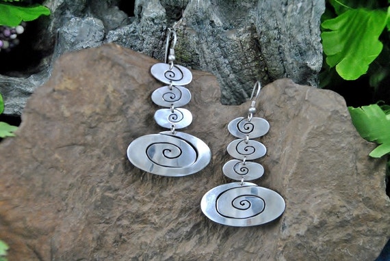 Four Tier Dangle Earrings // Sterling Modernist D… - image 3