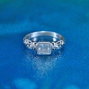 John Hardy Zircon Ring // Size 10, Sterling Angela ~ 1 CTW Princess Square Cut Solitaire // Designer Signed ~ Hallmarked 925 CZ Thailand