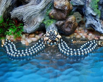 Vintage 1950s Gray Faux Pearl Choker: Haskell Style, Gold Leaf Filigree