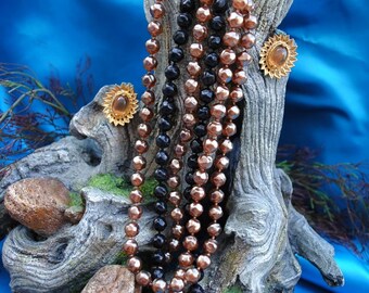 Vintage Selro Sunflower Demi Parure: Beaded Necklace and Earrings, 1960s