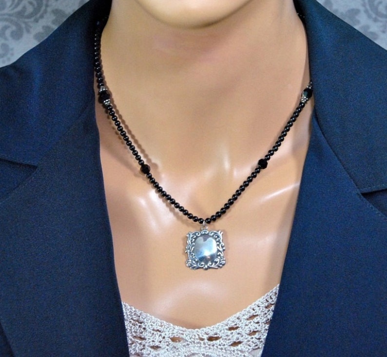 Foreé Luggage Tag Necklace // Art Nouveau Style Embossed Sterling