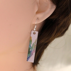 Sea Ocean Coral Grass Plant on Rectangle Silver Dangle Drop Earrings