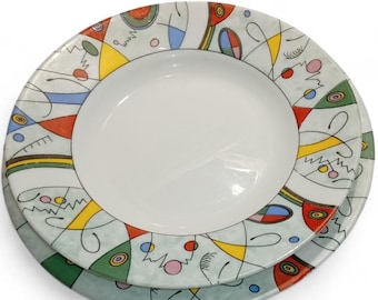 Set med 2 Arcopal platta och djupa middagstallrikar, Vegas-kollektionen, Art Deco-stil, tillverkade i Frankrike på 1970-talet (2)