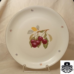 Hutschenreuther Selb decorative dessert serving plate, cherry motif, gold rim, 32 cm, 12 inches, hand-decorated