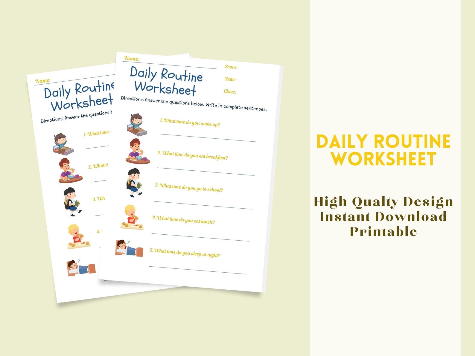 Printable Yellow and White Daily Routines Worksheet | Morning & Evening ...