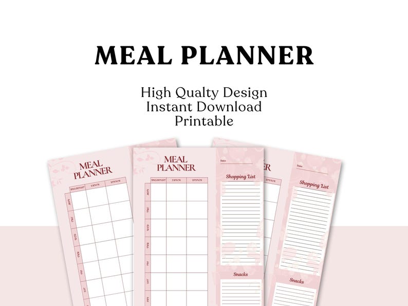 Ultimate Pink Meal Planner Printable PDF – Digital Menu Organizer for ...