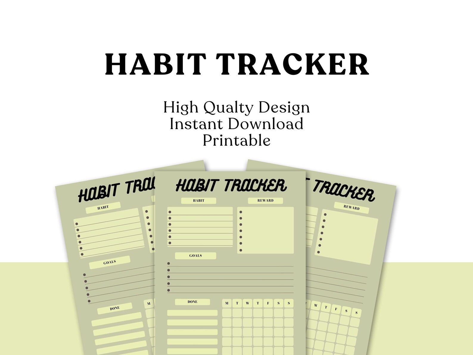 Green Habit Tracker Printable PDF – Minimalist Daily Planner for Goal ...