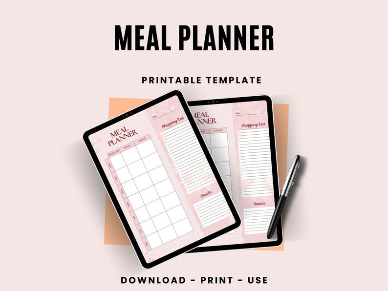 Ultimate Pink Meal Planner Printable PDF – Digital Menu Organizer for ...