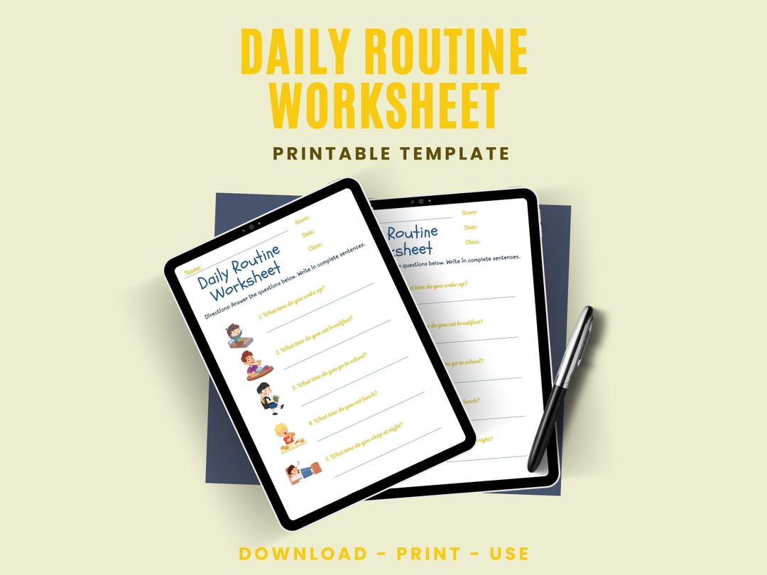 Printable Yellow and White Daily Routines Worksheet | Morning & Evening ...