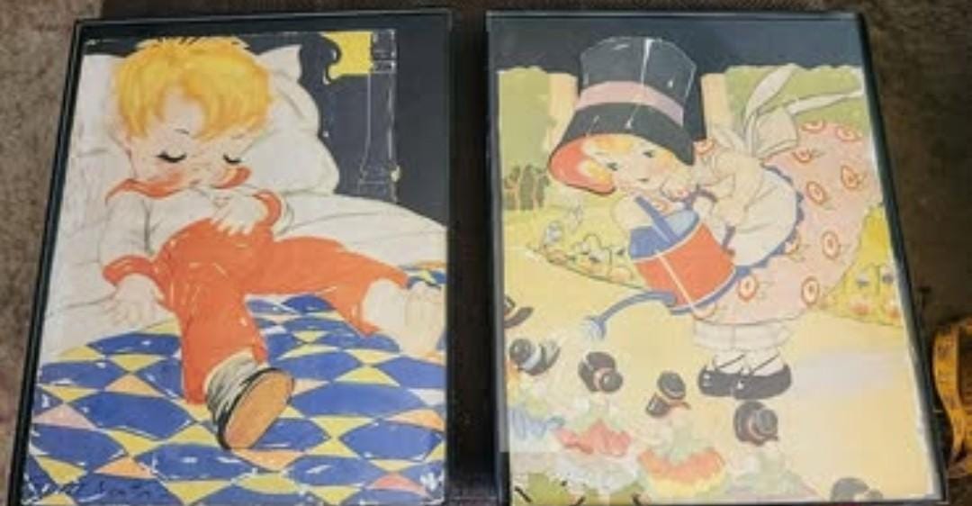 Two Different Framed NURSERY RHYME ILLUSTRATIONS by Ruth E. Newton - Etsy