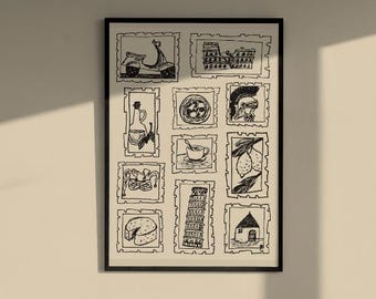 Italy Stamp Poster | Printable | Wall Art Illustration | Digital Print | Digital Download