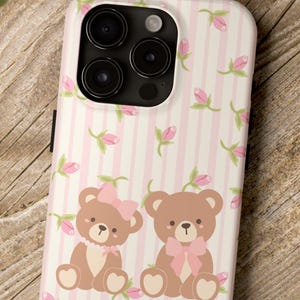 Schattige beer telefoonhoesje bloemen, stoere telefoonhoes, cadeau voor kinderen, verjaardagscadeau, ontwerp schattige beer, uniek accessoire