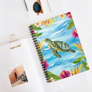 Tropical Sea Turtle Spiral Notebook: Ruled Line Journal, Beach Stationery