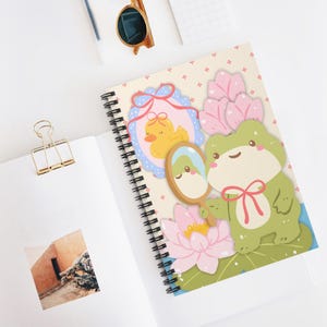 Cute Frog Spiral Notebook, Aesthetic Journal, Gift for Students, Note Taking, Spring Decor, Kawaii Stationery