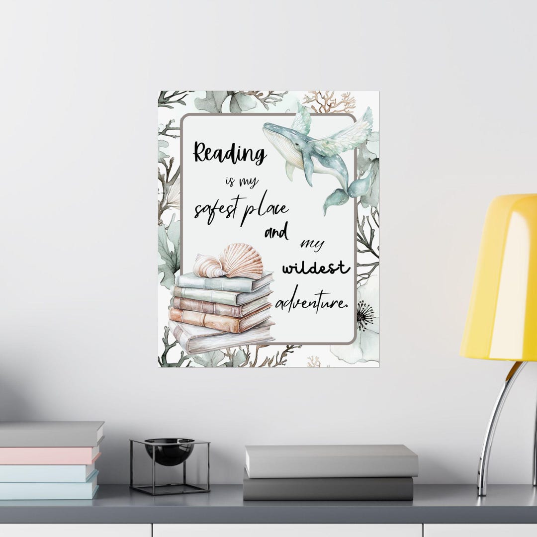Whimsy Reading Whimsical Reading Poster, Book Lover Wall Art, Ocean Life Decor ...