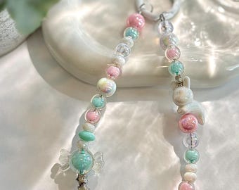 Dije para teléfono con forma de conejito pastel: accesorio de cuentas kawaii