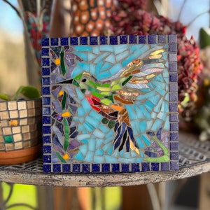 FREE SHIPPING Hummingbird Stained Glass Mosaic - 6x6 Tile - backsplash tile - kitchen tile