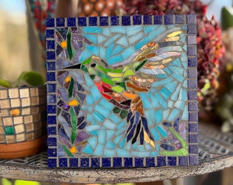 FREE SHIPPING Hummingbird Stained Glass Mosaic - 6x6 Tile - backsplash tile - kitchen tile