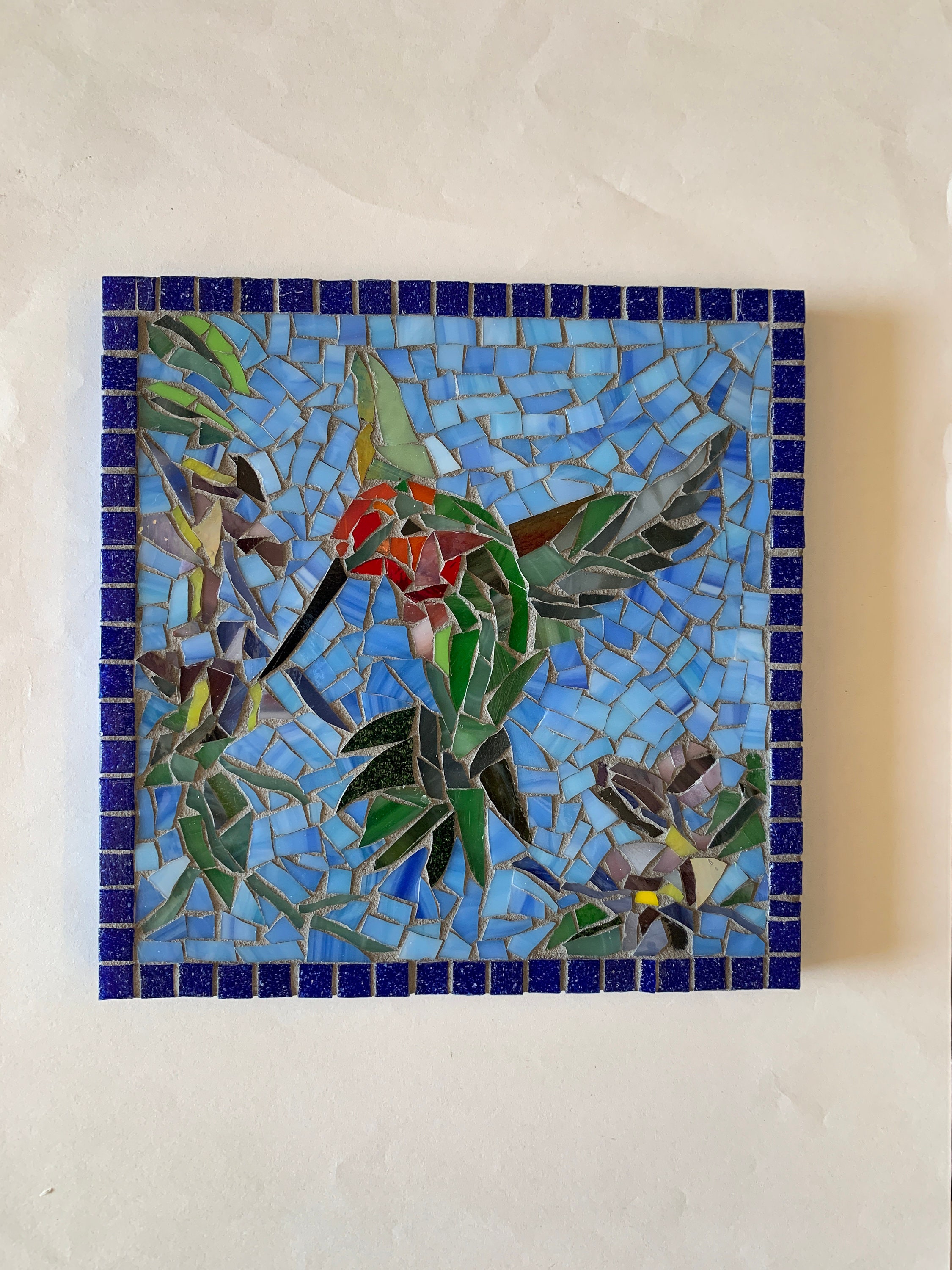 Hummingbird Stained Glass Style painted tile